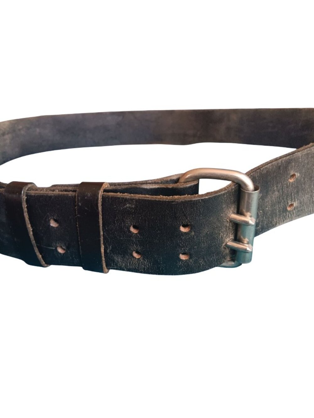 Vintage 44 46 Leather Work Belt With Roller Buckle Double Punch Strap Biker